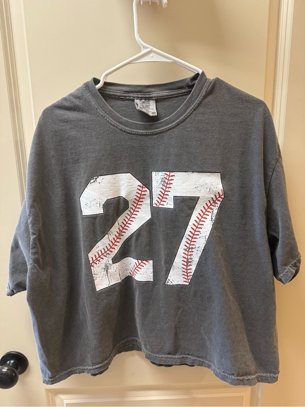 Comfort Colors Gray Short-Sleeve Tee with White Baseball Number 27 ⚾️